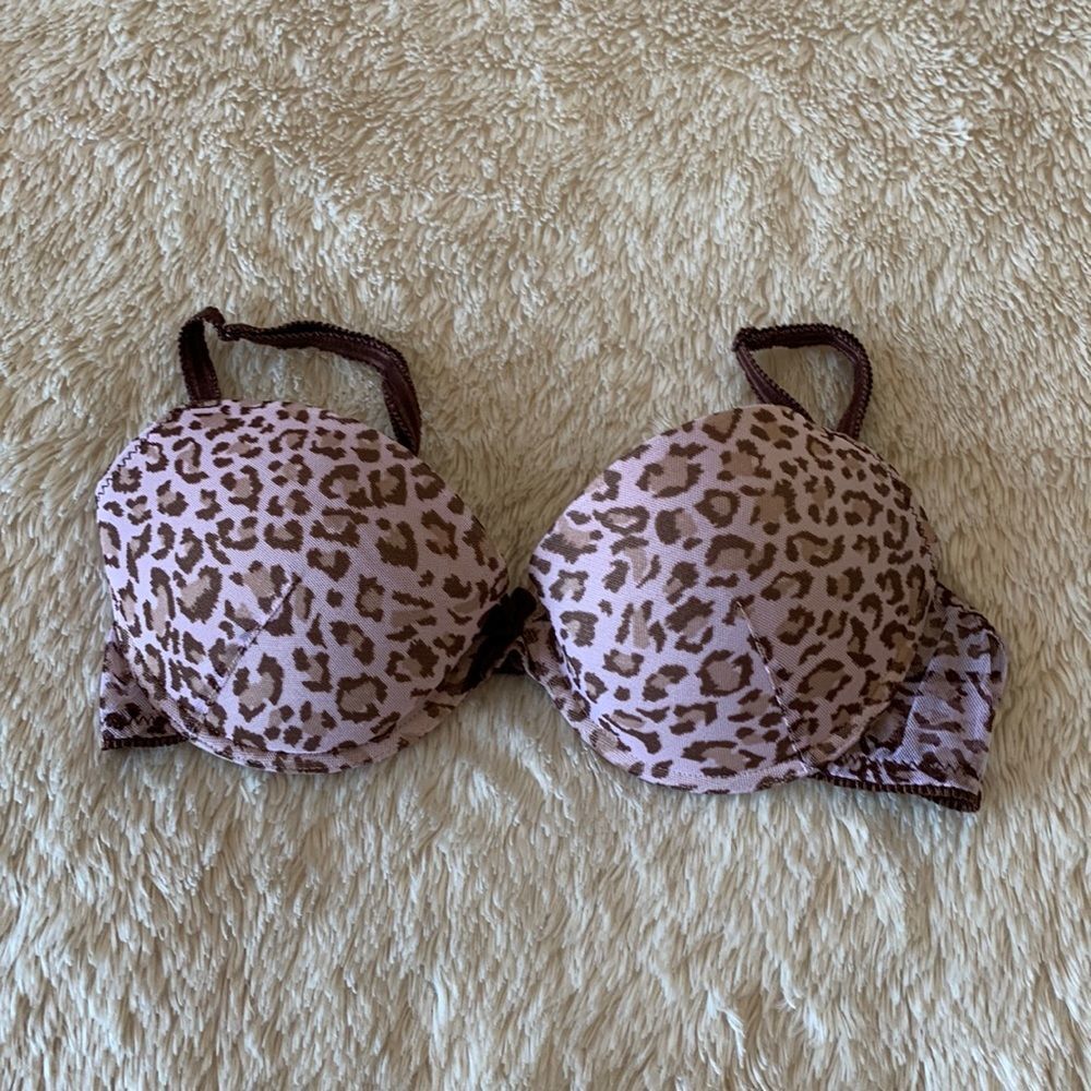 H&M pink and brown animal print bra